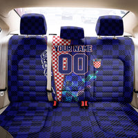 Personalized Croatia Football Back Car Seat Cover Checkerboard Graphic - Golden Champion Trophy And Flag