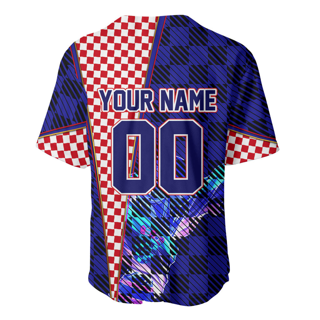 Personalized Croatia Football Baseball Jersey Checkerboard Graphic - Golden Champion Trophy And Flag