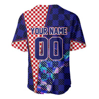 Personalized Croatia Football Baseball Jersey Checkerboard Graphic - Golden Champion Trophy And Flag