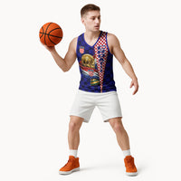 Personalized Croatia Football Basketball Jersey Checkerboard Graphic - Golden Champion Trophy And Flag