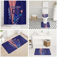 Personalized Croatia Football Bathroom Set Checkerboard Graphic - Golden Champion Trophy And Flag