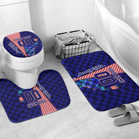 Personalized Croatia Football Bathroom Set Checkerboard Graphic - Golden Champion Trophy And Flag