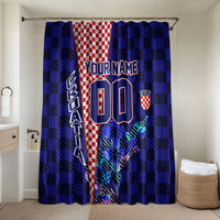 Personalized Croatia Football Bathroom Set Checkerboard Graphic - Golden Champion Trophy And Flag