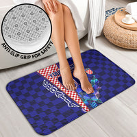 Personalized Croatia Football Bathroom Set Checkerboard Graphic - Golden Champion Trophy And Flag