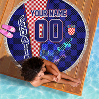 Personalized Croatia Football Beach Blanket Checkerboard Graphic - Golden Champion Trophy And Flag