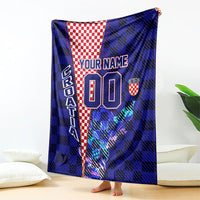 Personalized Croatia Football Blanket Checkerboard Graphic - Golden Champion Trophy And Flag