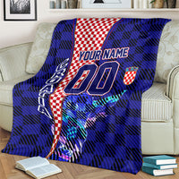 Personalized Croatia Football Blanket Checkerboard Graphic - Golden Champion Trophy And Flag