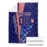Personalized Croatia Football Blanket Checkerboard Graphic - Golden Champion Trophy And Flag