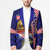 Personalized Croatia Football Blazer Checkerboard Graphic - Golden Champion Trophy And Flag