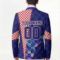 Personalized Croatia Football Blazer Checkerboard Graphic - Golden Champion Trophy And Flag