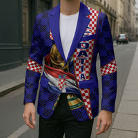Personalized Croatia Football Blazer Checkerboard Graphic - Golden Champion Trophy And Flag