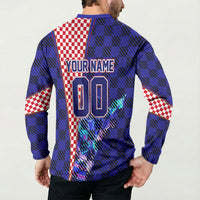 Personalized Croatia Football Button Sweatshirt Checkerboard Graphic - Golden Champion Trophy And Flag
