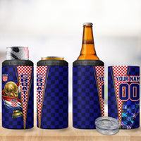 Personalized Croatia Football 4 in 1 Can Cooler Tumbler Checkerboard Graphic - Golden Champion Trophy And Flag