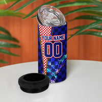 Personalized Croatia Football 4 in 1 Can Cooler Tumbler Checkerboard Graphic - Golden Champion Trophy And Flag