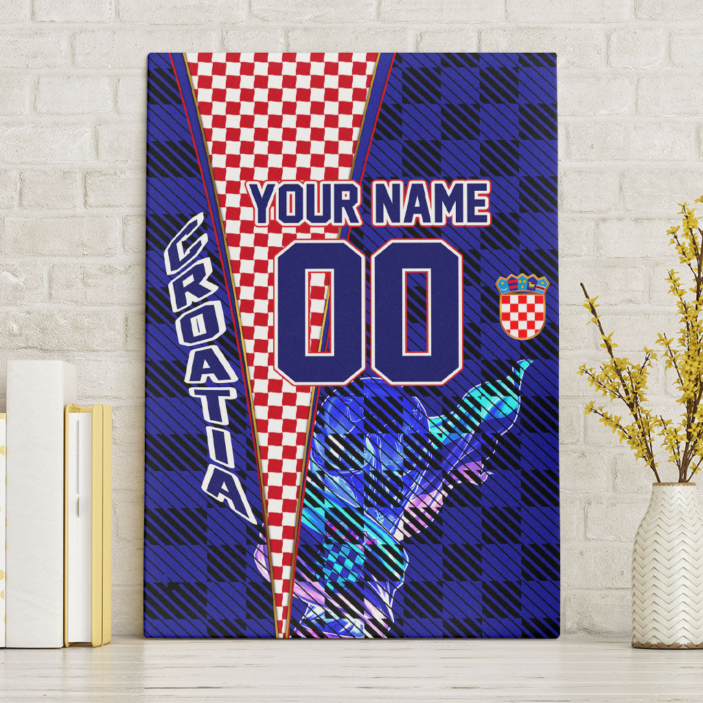 Personalized Croatia Football Canvas Wall Art Checkerboard Graphic - Golden Champion Trophy And Flag