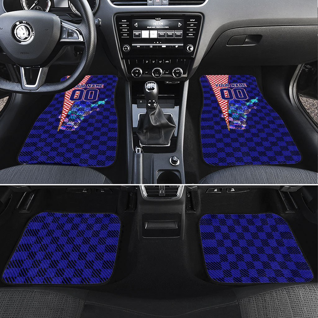 Personalized Croatia Football Car Mats Checkerboard Graphic - Golden Champion Trophy And Flag