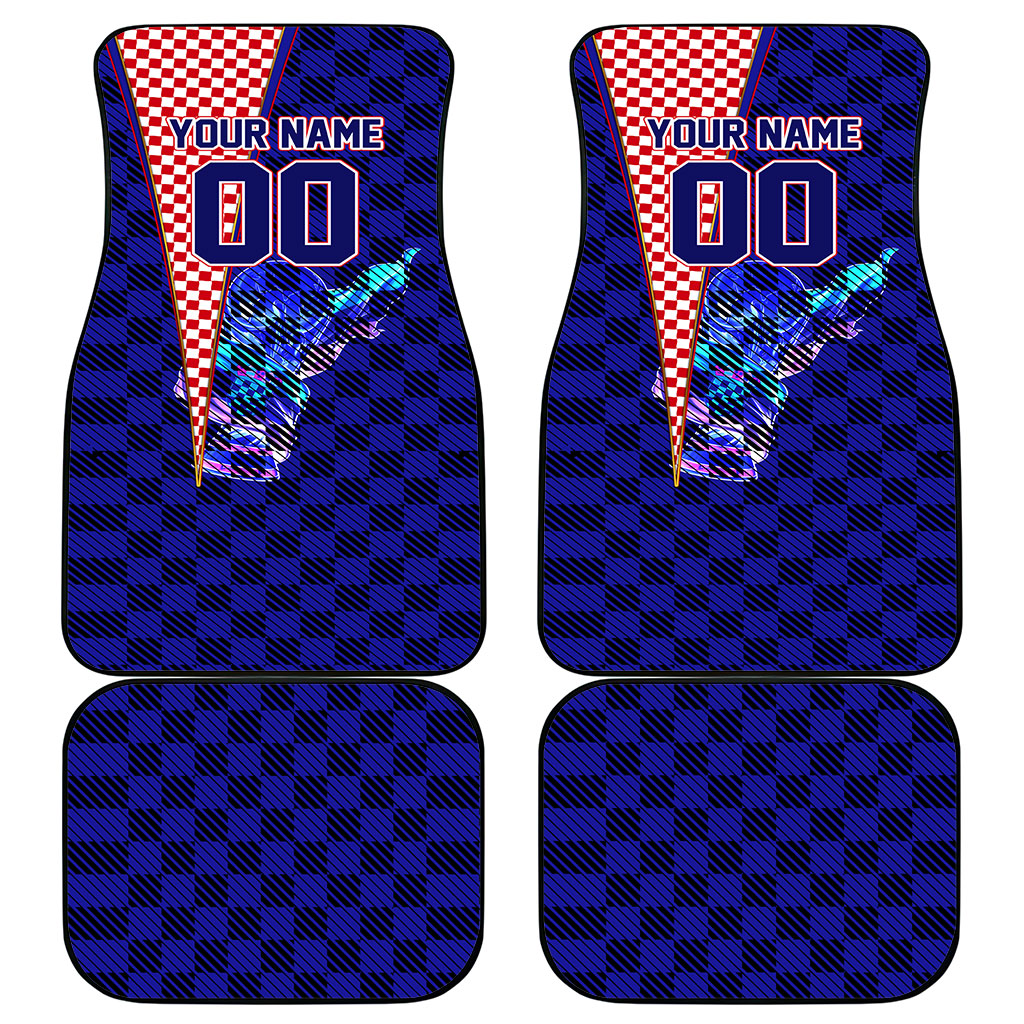 Personalized Croatia Football Car Mats Checkerboard Graphic - Golden Champion Trophy And Flag