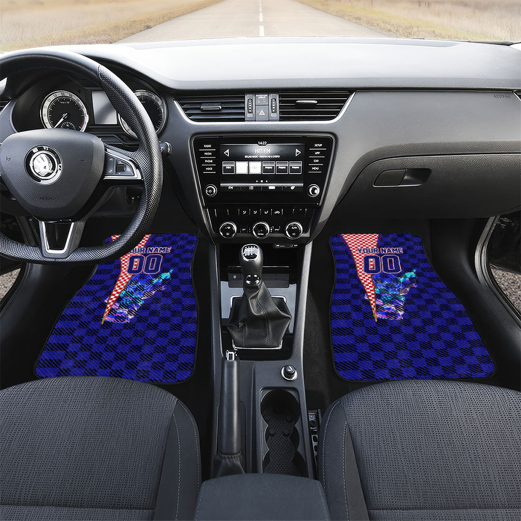 Personalized Croatia Football Car Mats Checkerboard Graphic - Golden Champion Trophy And Flag