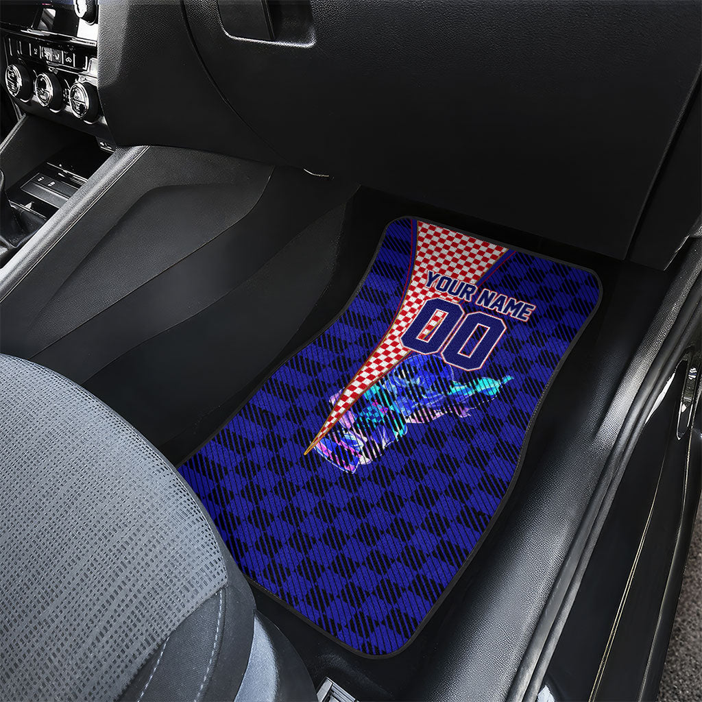 Personalized Croatia Football Car Mats Checkerboard Graphic - Golden Champion Trophy And Flag