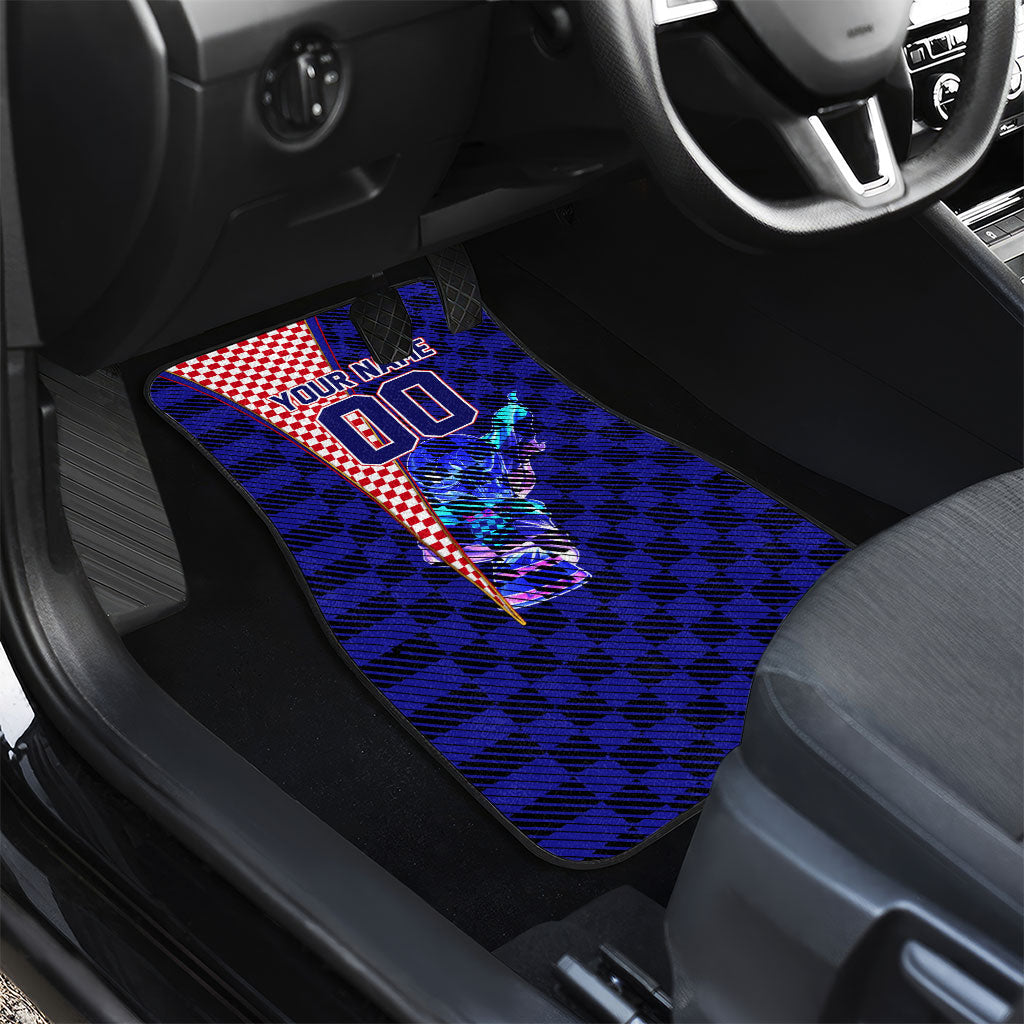 Personalized Croatia Football Car Mats Checkerboard Graphic - Golden Champion Trophy And Flag