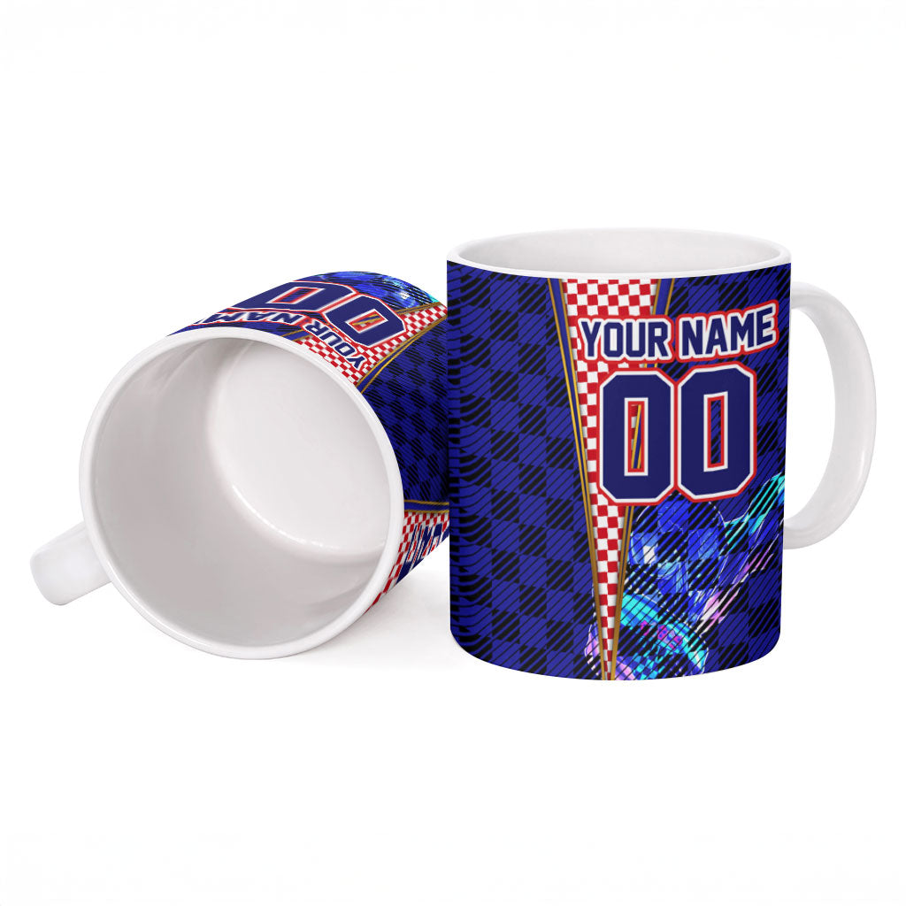 Personalized Croatia Football Ceramic Mug Checkerboard Graphic - Golden Champion Trophy And Flag