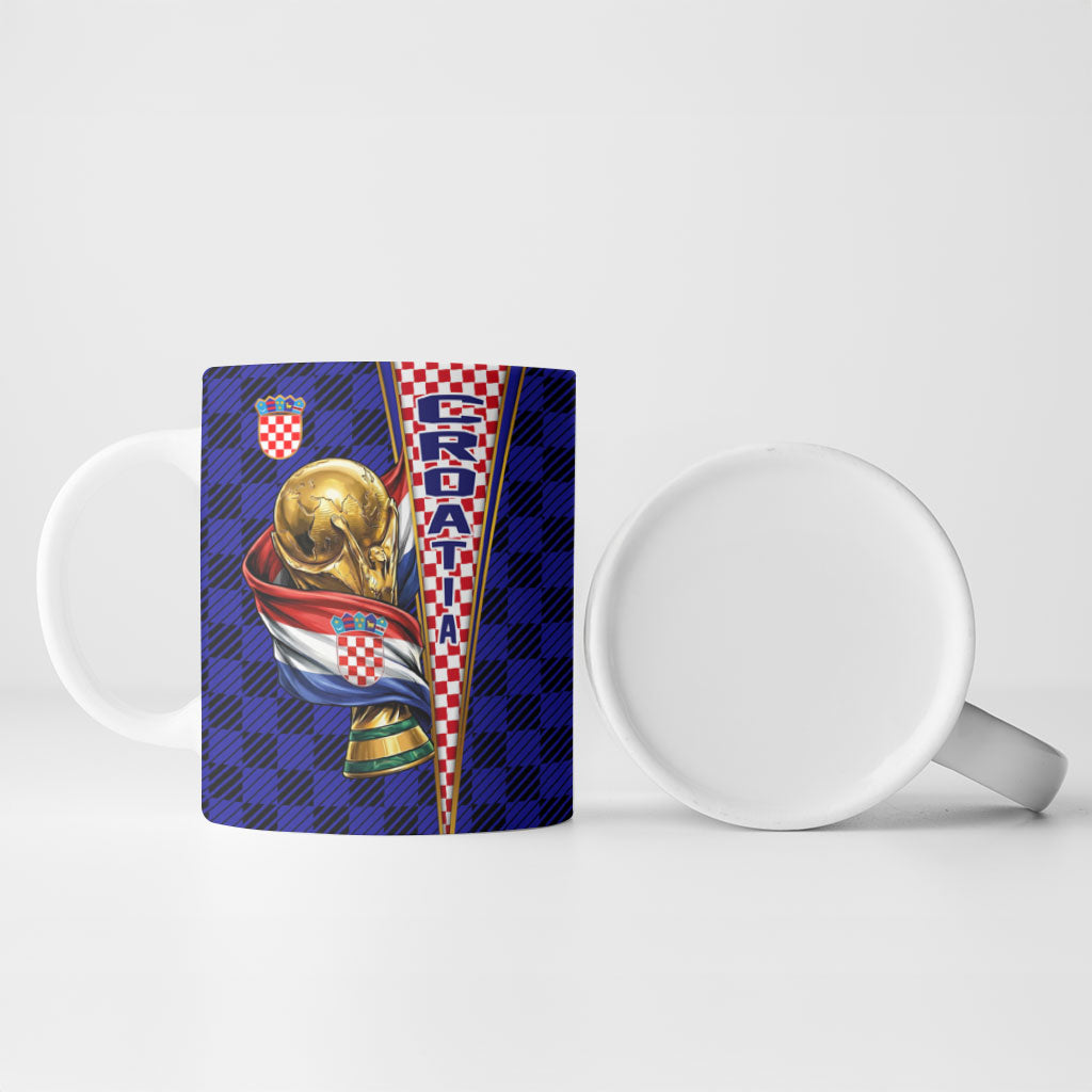 Personalized Croatia Football Ceramic Mug Checkerboard Graphic - Golden Champion Trophy And Flag