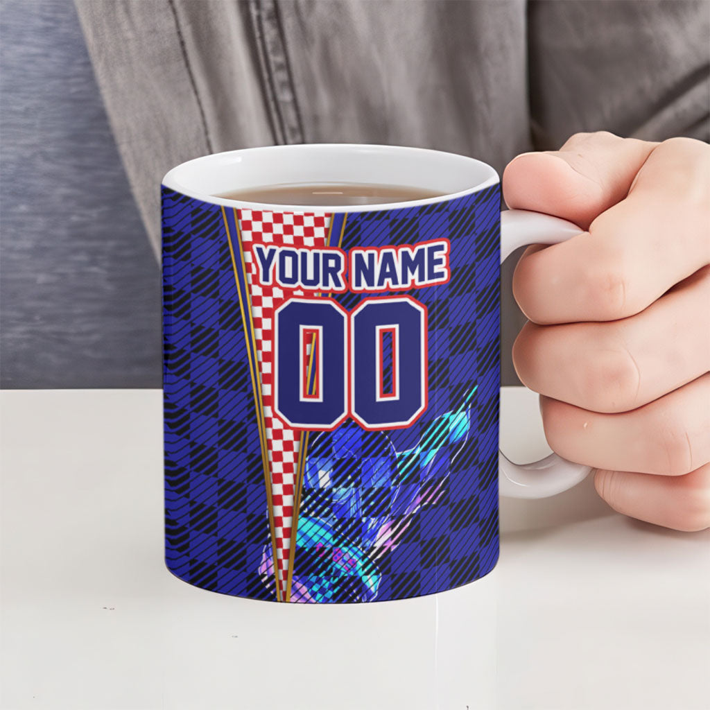 Personalized Croatia Football Ceramic Mug Checkerboard Graphic - Golden Champion Trophy And Flag