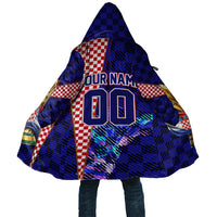 Personalized Croatia Football Cloak Checkerboard Graphic - Golden Champion Trophy And Flag
