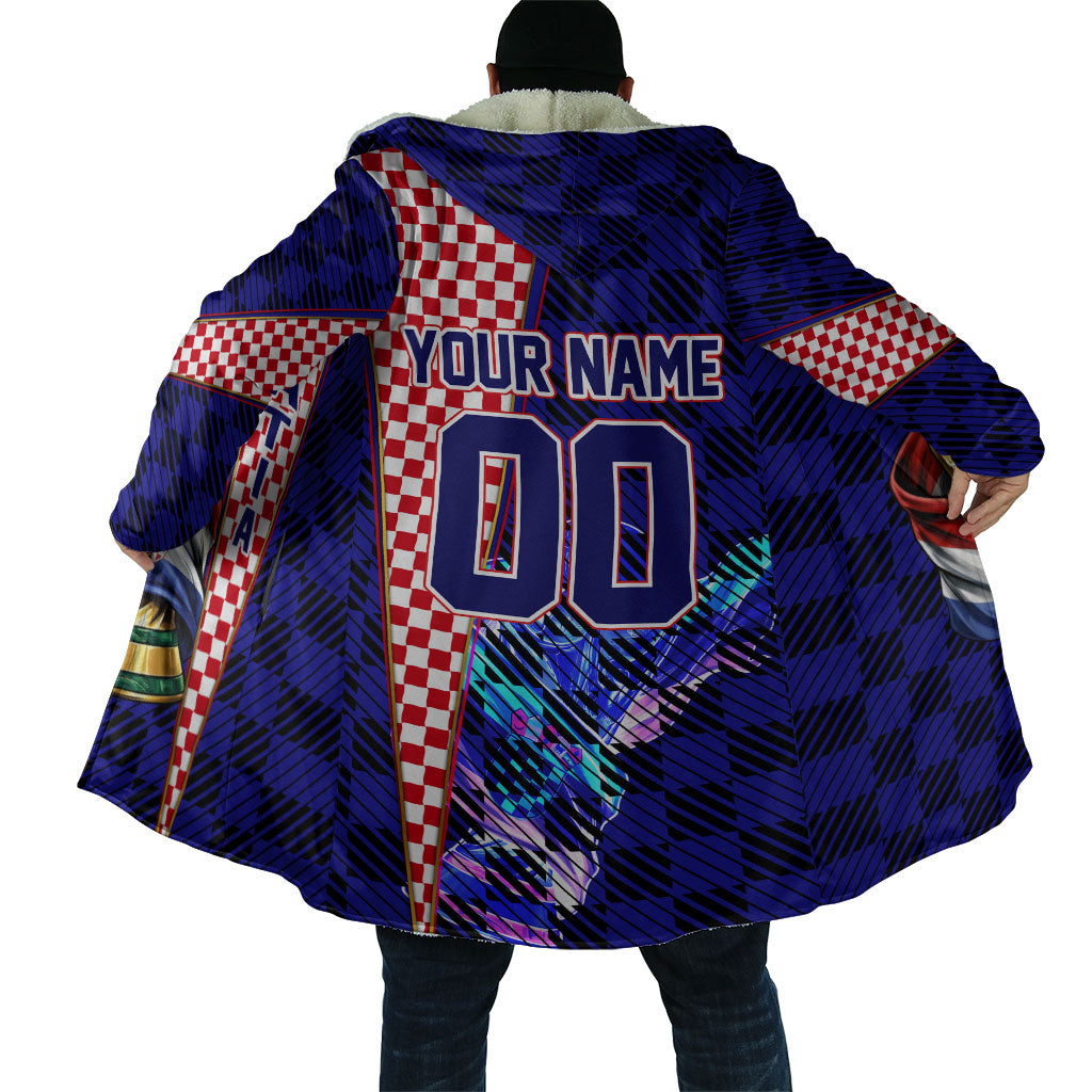 Personalized Croatia Football Cloak Checkerboard Graphic - Golden Champion Trophy And Flag