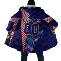 Personalized Croatia Football Cloak Checkerboard Graphic - Golden Champion Trophy And Flag