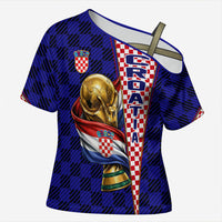 Personalized Croatia Football Cross Shoulder Shirt Checkerboard Graphic - Golden Champion Trophy And Flag