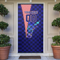 Personalized Croatia Football Door Cover Checkerboard Graphic - Golden Champion Trophy And Flag