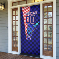Personalized Croatia Football Door Cover Checkerboard Graphic - Golden Champion Trophy And Flag