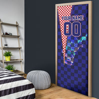 Personalized Croatia Football Door Cover Checkerboard Graphic - Golden Champion Trophy And Flag
