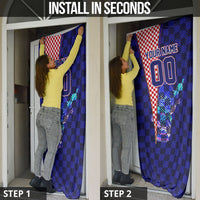 Personalized Croatia Football Door Cover Checkerboard Graphic - Golden Champion Trophy And Flag