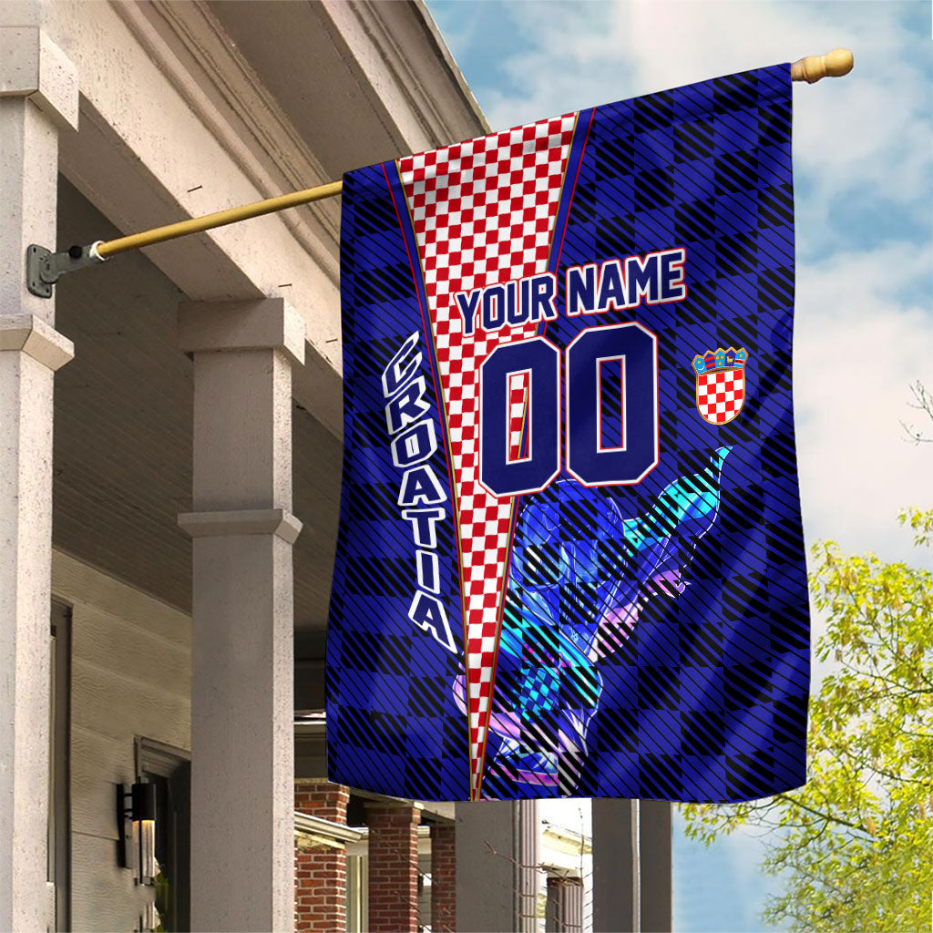 Personalized Croatia Football Garden Flag Checkerboard Graphic - Golden Champion Trophy And Flag