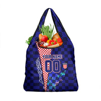 Personalized Croatia Football Grocery Bag Checkerboard Graphic - Golden Champion Trophy And Flag
