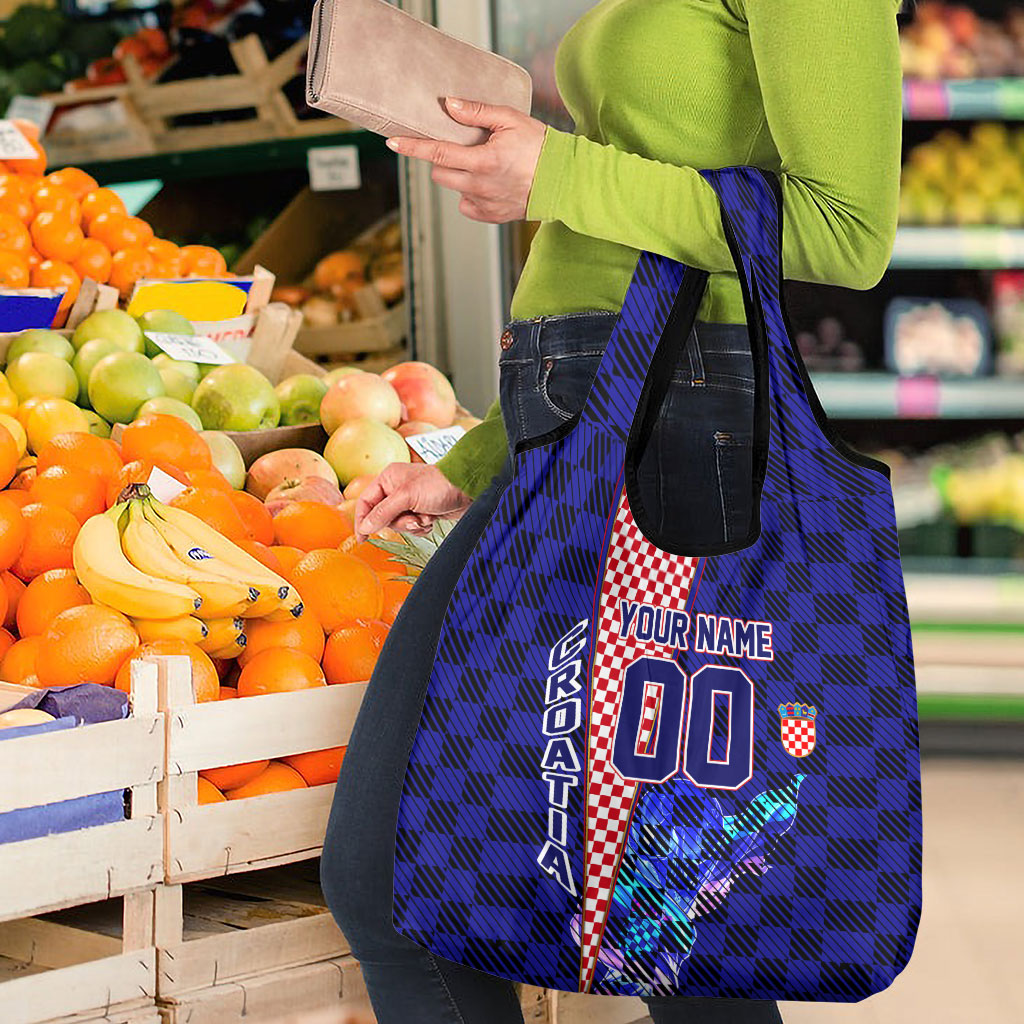 Personalized Croatia Football Grocery Bag Checkerboard Graphic - Golden Champion Trophy And Flag