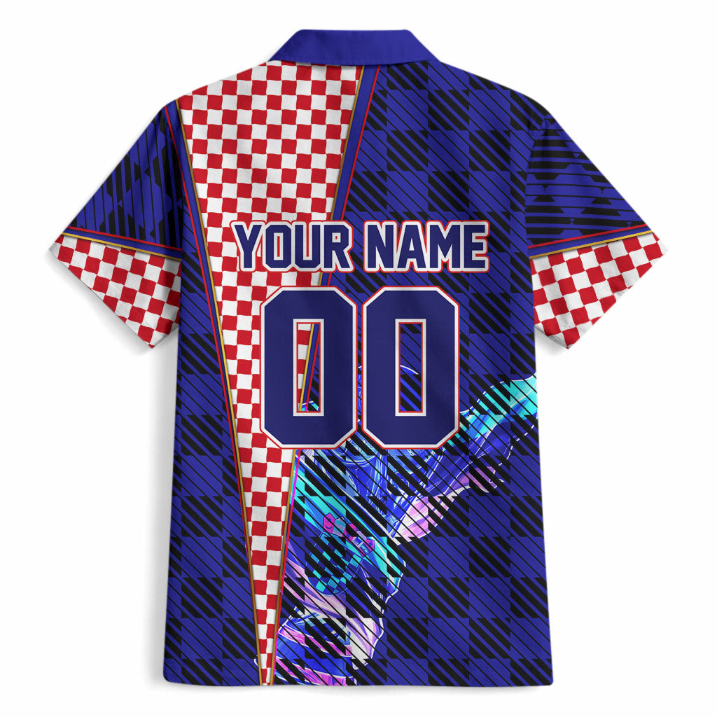 Personalized Croatia Football Hawaiian Shirt Checkerboard Graphic - Golden Champion Trophy And Flag