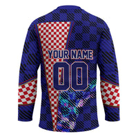 Personalized Croatia Football Hockey Jersey Checkerboard Graphic - Golden Champion Trophy And Flag