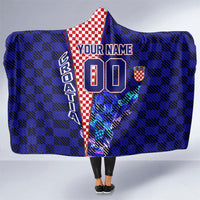 Personalized Croatia Football Hooded Blanket Checkerboard Graphic - Golden Champion Trophy And Flag
