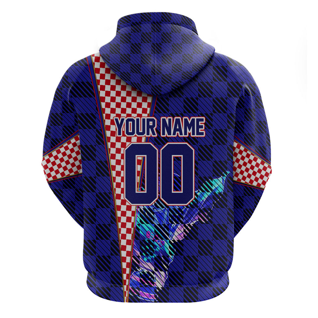 Personalized Croatia Football Hoodie Checkerboard Graphic - Golden Champion Trophy And Flag