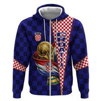Personalized Croatia Football Hoodie Checkerboard Graphic - Golden Champion Trophy And Flag