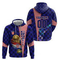 Personalized Croatia Football Hoodie Checkerboard Graphic - Golden Champion Trophy And Flag