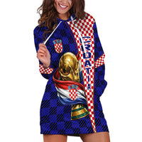 Personalized Croatia Football Hoodie Dress Checkerboard Graphic - Golden Champion Trophy And Flag