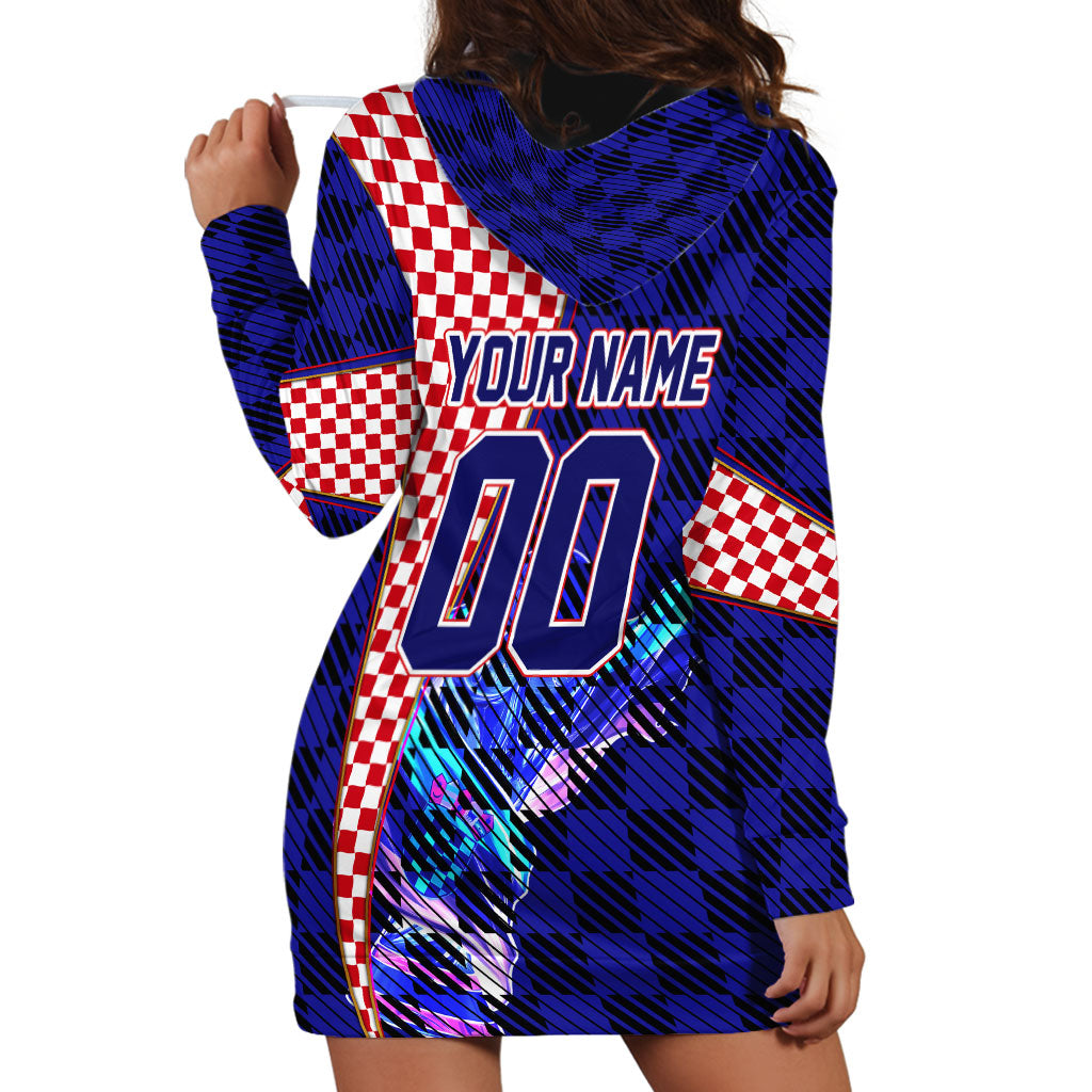 Personalized Croatia Football Hoodie Dress Checkerboard Graphic - Golden Champion Trophy And Flag