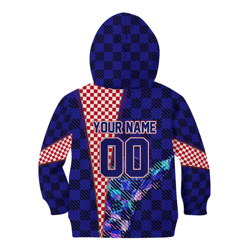 Personalized Croatia Football Kid Hoodie Checkerboard Graphic - Golden Champion Trophy And Flag