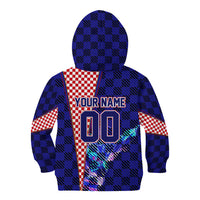 Personalized Croatia Football Kid Hoodie Checkerboard Graphic - Golden Champion Trophy And Flag