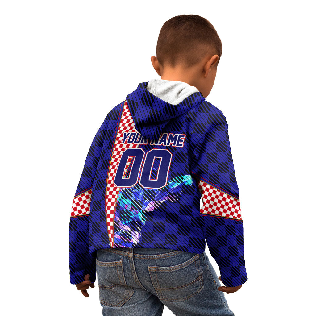 Personalized Croatia Football Kid Hoodie Checkerboard Graphic - Golden Champion Trophy And Flag