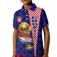 Personalized Croatia Football Kid Polo Shirt Checkerboard Graphic - Golden Champion Trophy And Flag
